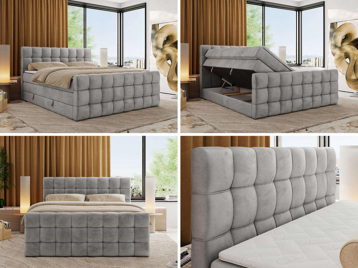 BOXSPRINGBETT ALTIVO KING DUO 200/200 - Hellgrau Velvet - H3 - Hellgrau, Textil (200/200cm) - MKS