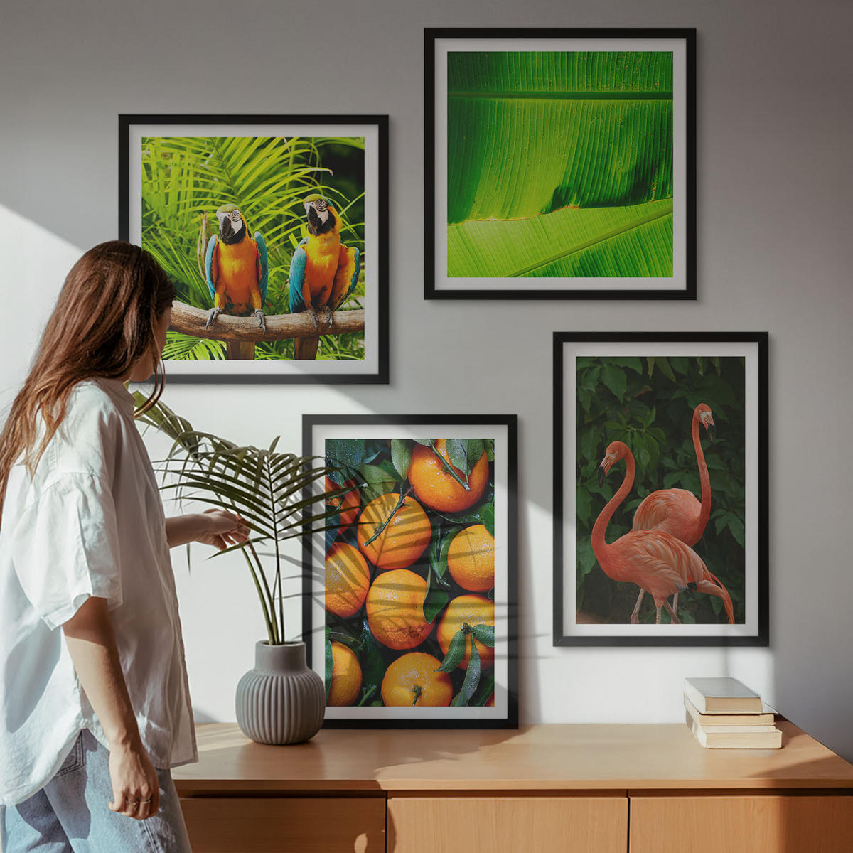 BILDER SET 4er Set - 50x50 cm & 40x60 cm Schwarzer Rahmen - Fruchtige Akzente der Tropen - Schwarz, Kunststoff (50/50cm) - TULUP