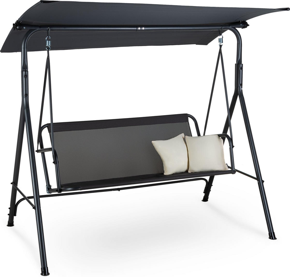 HOLLYWOODSCHAUKEL mit Sonnendach und 2 Kissen, 149/113/173 cm, 3 Personen - Hellgrau/Grau, Textil/Metall (149/173/113cm) - Luverno