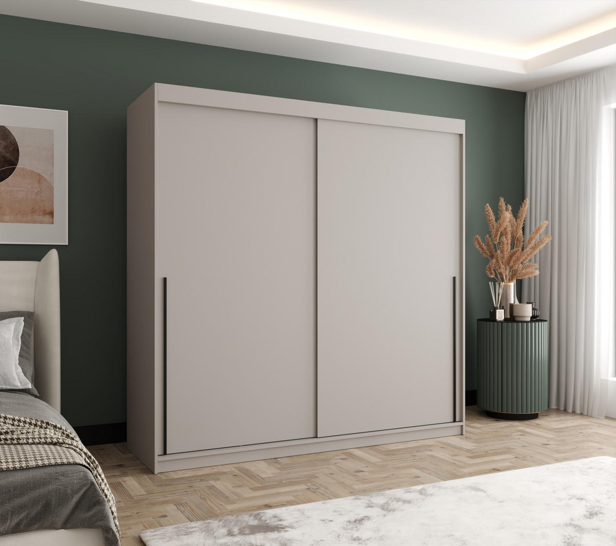 SCHIEBETÜRENSCHRANK 200 cm Breite Kaschmir mit schwarzem Griff - Kaschmir/Schwarz, Holzwerkstoff (200/200/62cm) - Home Collective
