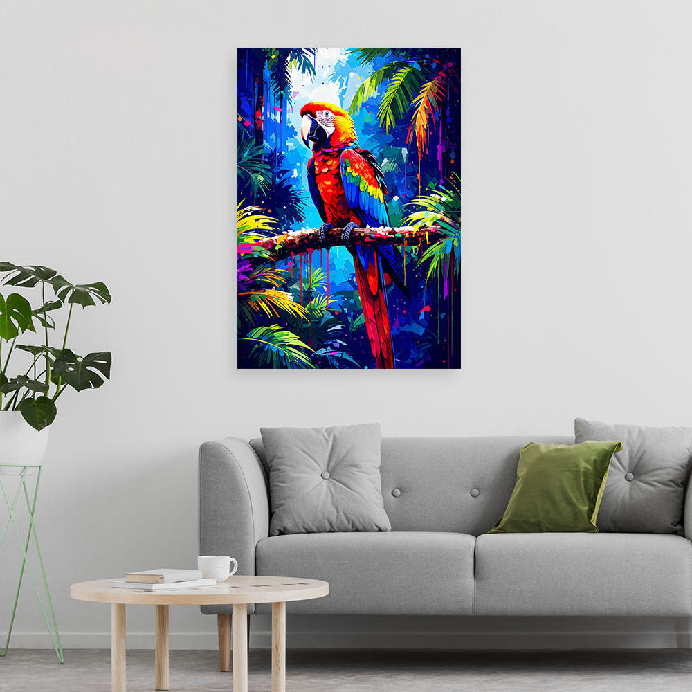 LEINWANDBILD Bunter Papagei auf einem Ast 80x120cm - Multicolor, Textil (80/120cm) - Feeby