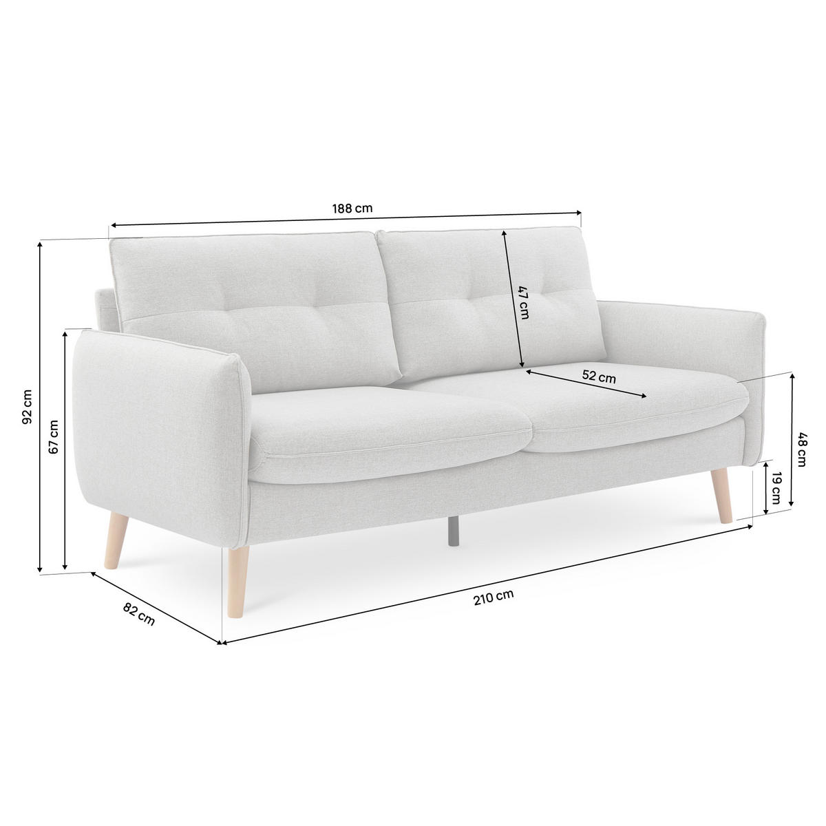 3-SITZER-SOFA Chloé Skandinavisches aus hellgrauem Stoff - Hellgrau/Akaziefarben, Holz/Holzwerkstoff (210/92/82cm) - Sicaan