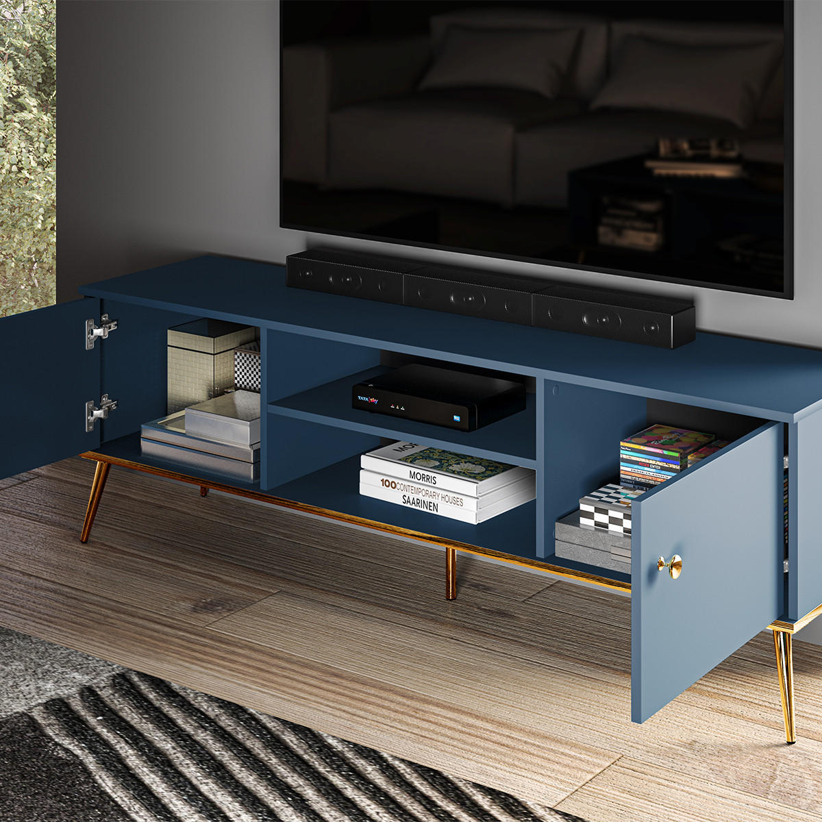 TV-MÖBEL Thalia Blau - Blau, Holzwerkstoff (160/53/40cm) - Petits-meubles