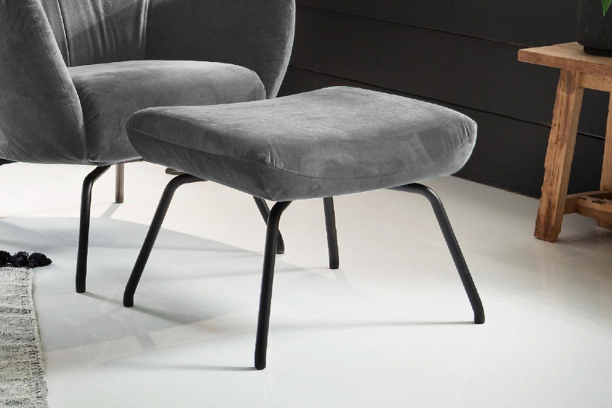 HOCKER LOTTE Silber Velvet - Silberfarben, Textil/Metall (57/44/52cm) - KAWOLA