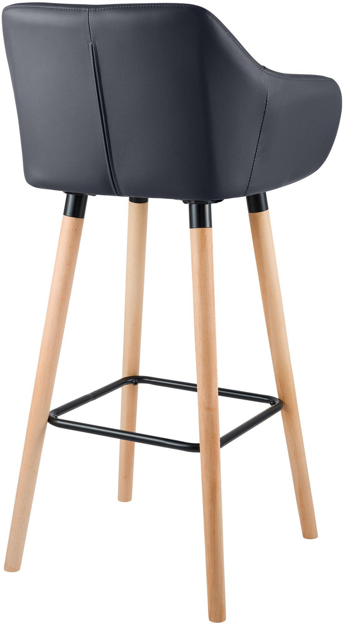 BARHOCKER Lederlook Schwarz - Eukalyptusholzfarben/Schwarz, Holz/Textil (55/99/46cm) - CLP