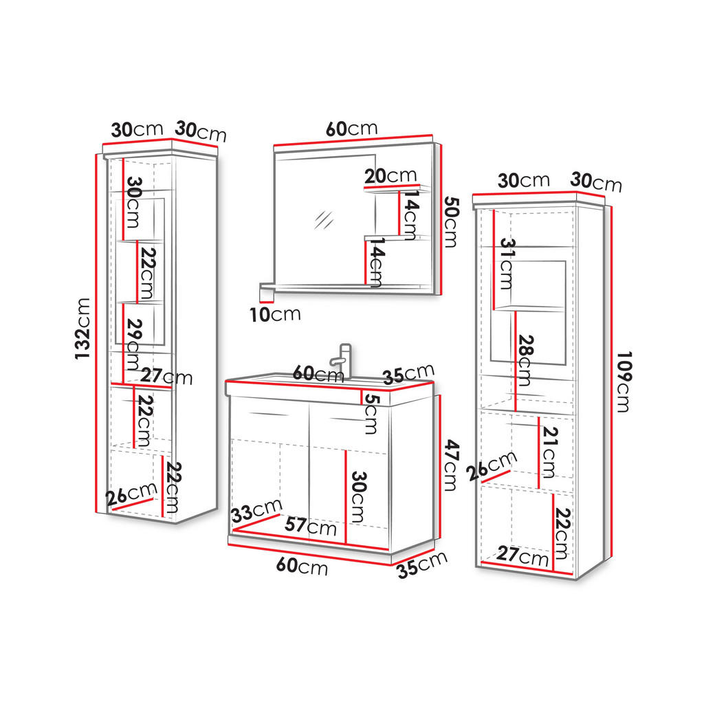 Thumbnail - Mirjan24 Badmöbel-Set, Greige, Holzwerkstoff, 30x132x30 cm, Badezimmer, Badmöbelsets & Badmöbelserien, Badmöbel-Sets