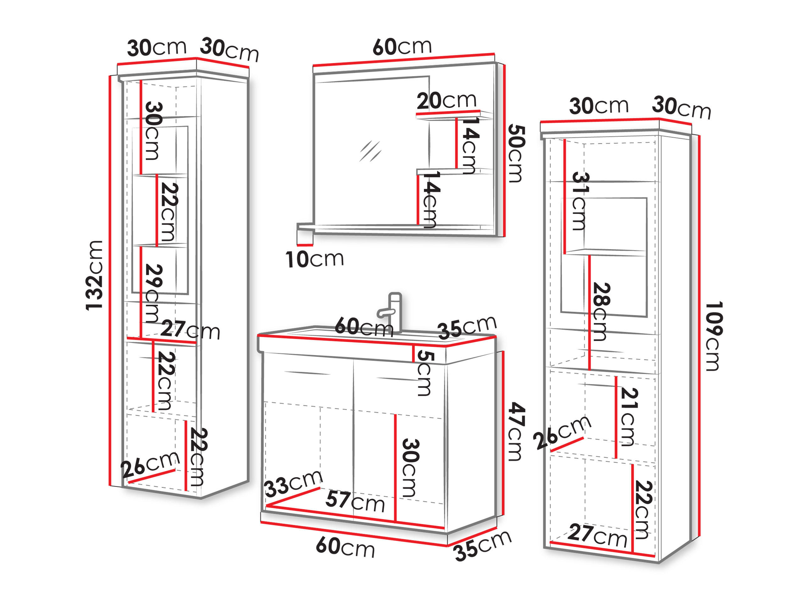 Thumbnail - Mirjan24 Badmöbel-Set, Grau, Braun, Holzwerkstoff, 30x132x30 cm, Badezimmer, Badmöbelsets & Badmöbelserien, Badmöbel-Set...