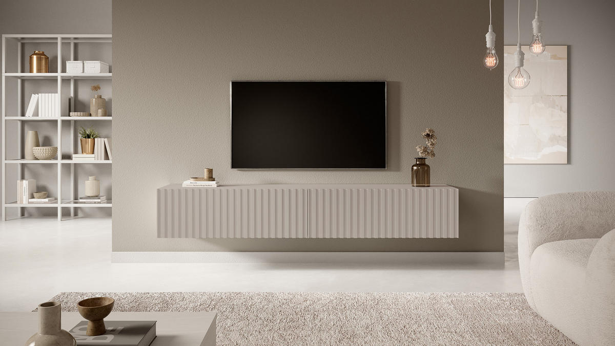 TV-HÄNGEBOARD Telire graubeige mit Lamellenfronten 175 cm - Greige, Holzwerkstoff (175/30/31.6cm) - Selsey