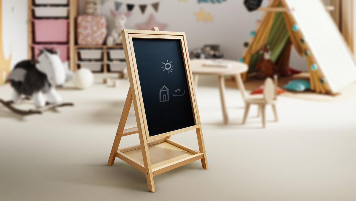 DREHBARE Holztafel für Kinder, zum Zeichnen, magnetisch, Höhe 80 cm - Weiß, Metall (79/44.5/2cm) - ALLboards