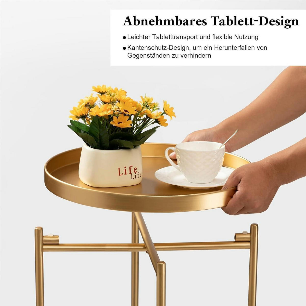 BEISTELLTISCH rund Gold 2 Ebenen abnehmbar - Goldfarben, Metall (43.5/43.5/54cm)