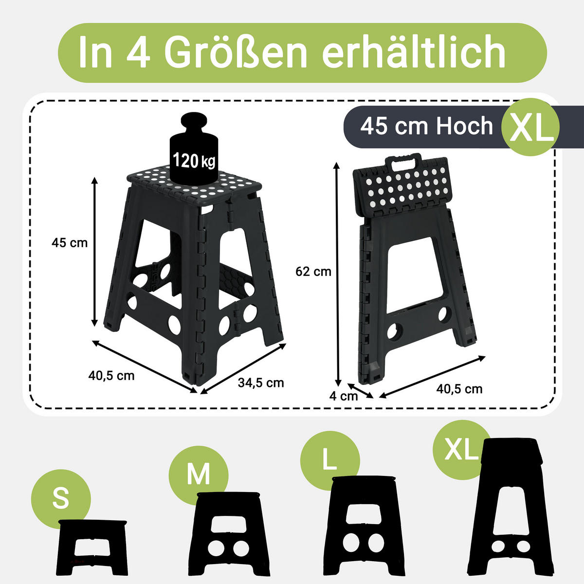 KLAPPHOCKER, 29x22x45 cm, 100% Kunststoff - Schwarz, Kunststoff (22/45/22cm) - Zollner