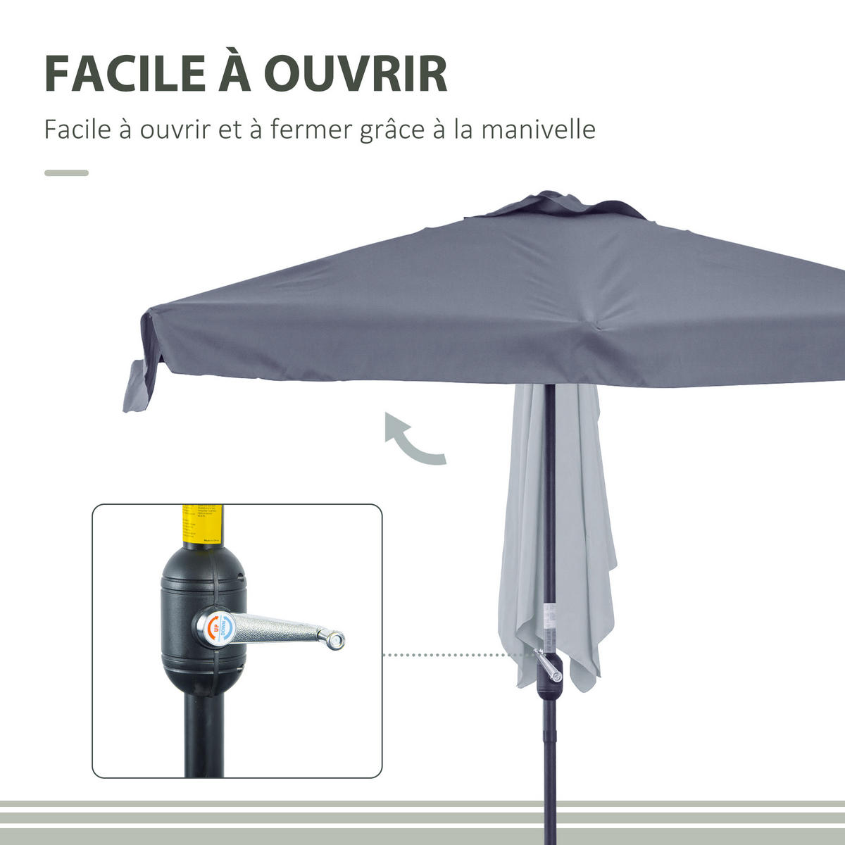 SONNENSCHIRM DE-11364 für Balkon, mit Kurbel, 5 Streben Grau - Grau, Metall (130/230cm) - ComfortXL
