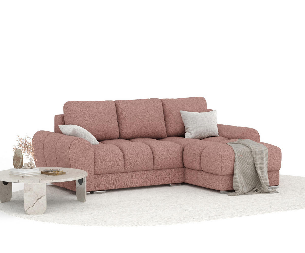 ECKSOFA MIT SCHLAFFUNKTION Peebles Rosa Webstoff - Chromfarben/Pink, Holz/Holzwerkstoff (256/175cm) - Maison de Reve