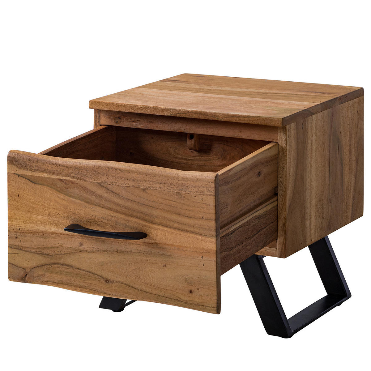 NACHTKOMMODE - Akazie massiv / Metall - Schwarz/Akaziefarben, Holz (40/40/35cm) - home24