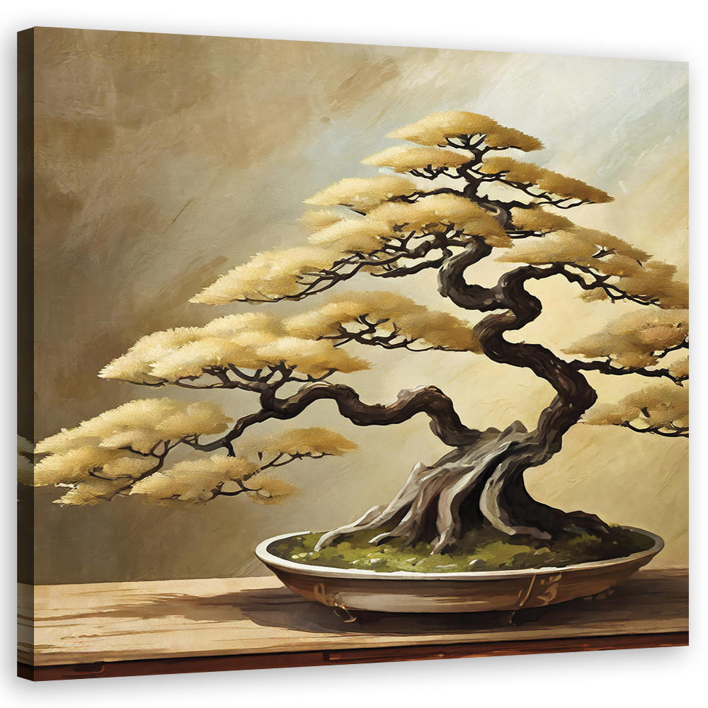 WANDBILD bonsai baum japan - Beige, Textil (50/50cm) - Feeby