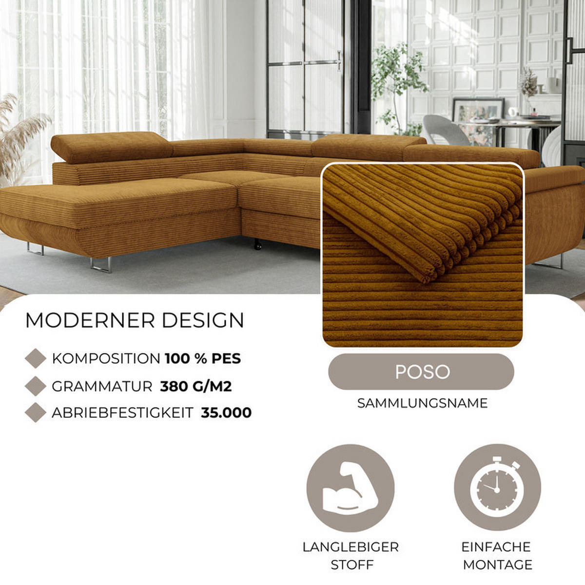 ECKSOFA ANTON mit Schlaffunktion und Bettkasten Grau - Grau, Holzwerkstoff/Kunststoff (274/203cm) - Idohome