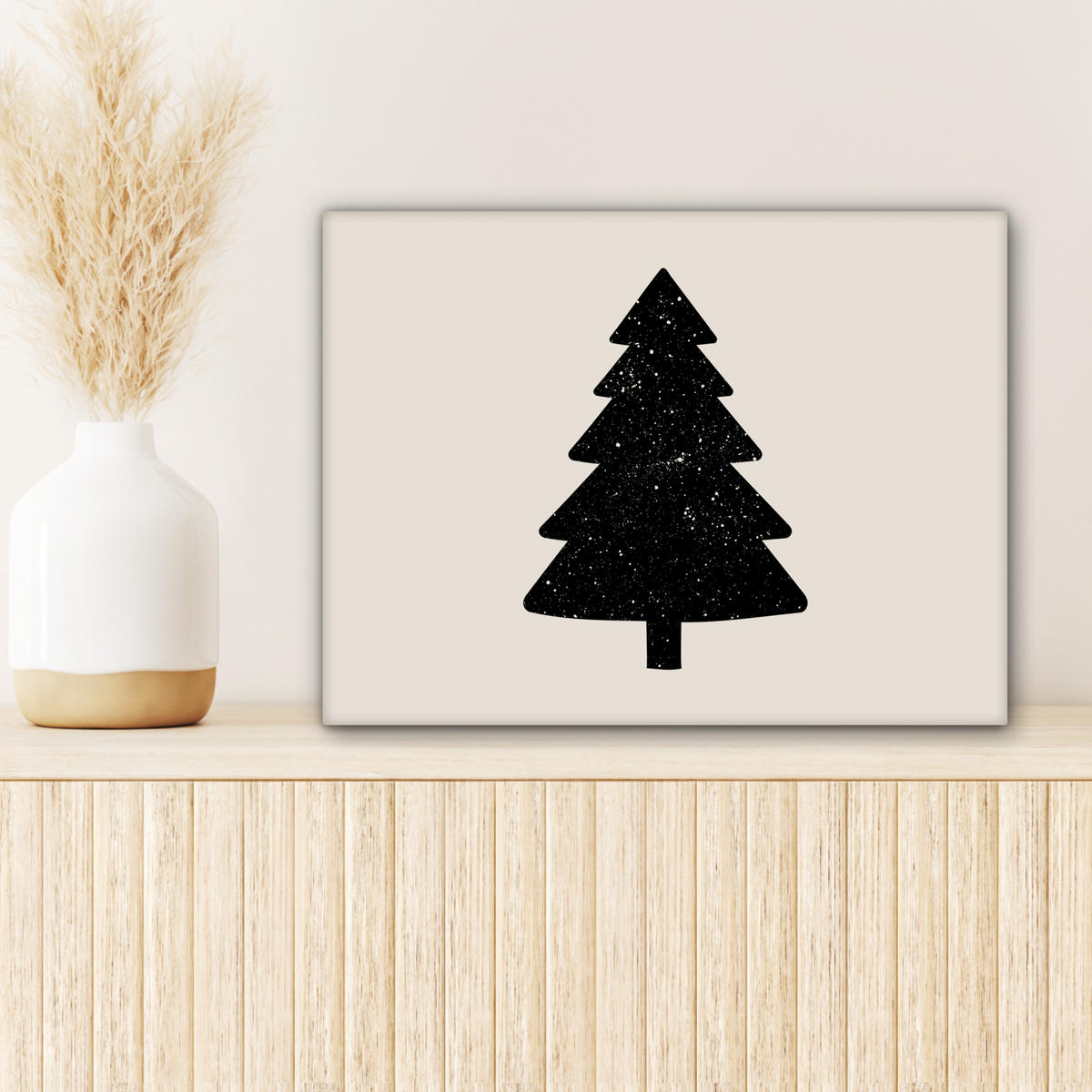 LEINWANDBILD Weihnachtsbaum - Schwarz - Urlaub - Beige 40x30 cm - Schwarz, Textil (40/30cm) - MuchoWow