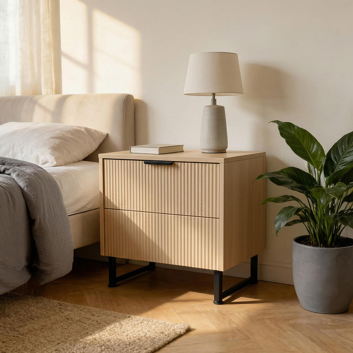 NACHTTISCH NYLA - 45 x 61 cm - Schwarz/Naturfarben, Holz (45/61/39cm) - Home Deluxe