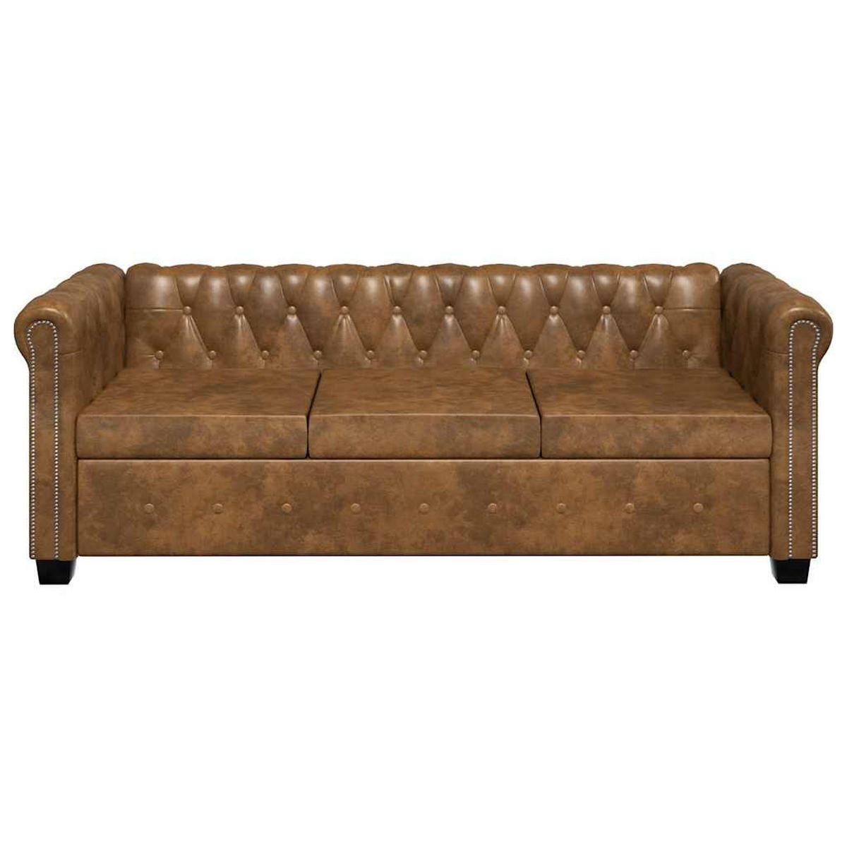 CHESTERFIELD-SOFA 3-Sitzer Kunstleder Braun - Braun, Leder (76/70/200.5cm) - vidaXL
