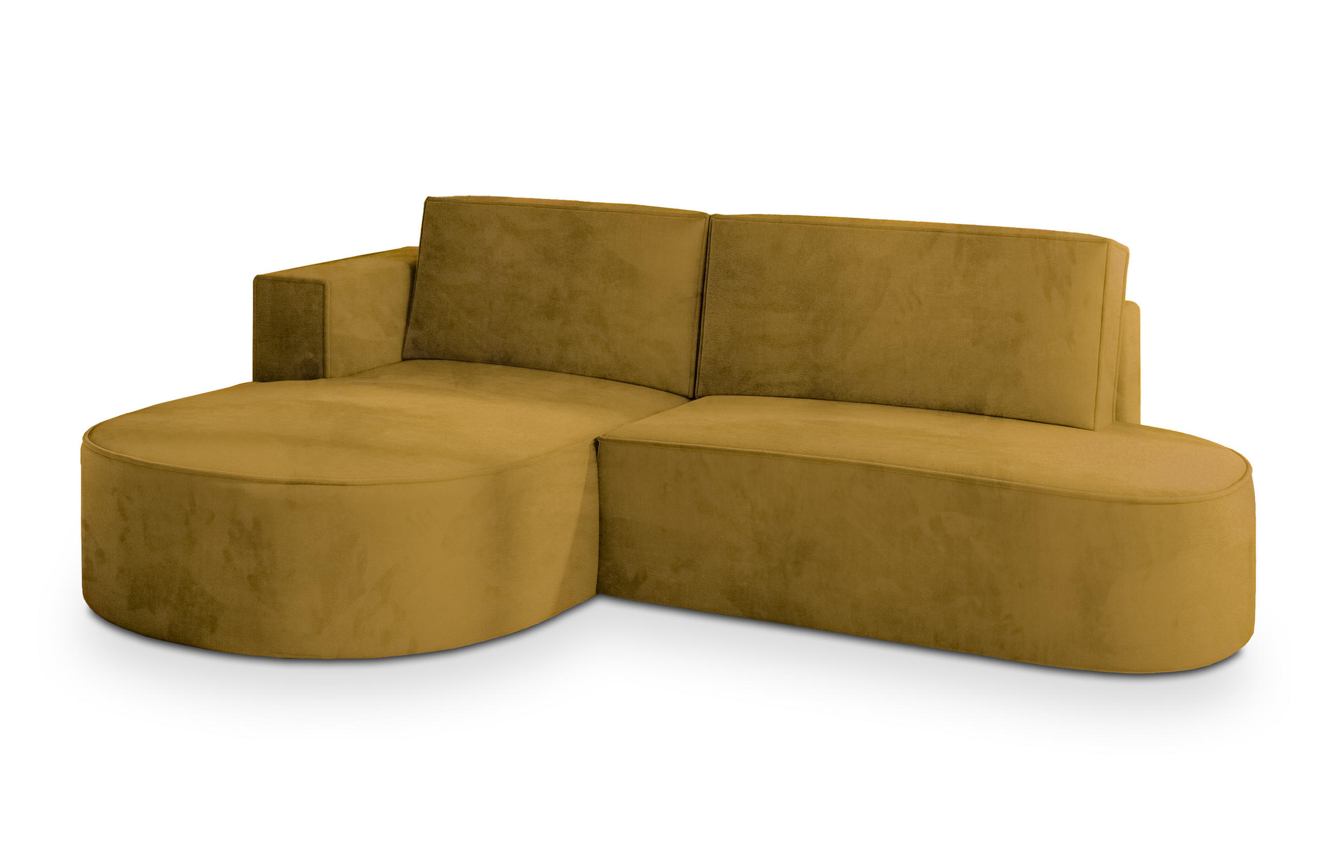 ECKSOFA CORTIO M L-S Gelb Velours-Stoff mit Schlaffunktion - Gelb, Holz (265/174cm) - MASSENO