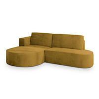 ECKSOFA CORTIO M L-S Gelb Velours-Stoff mit Schlaffunktion - Gelb, Holz (265/174cm) - MASSENO