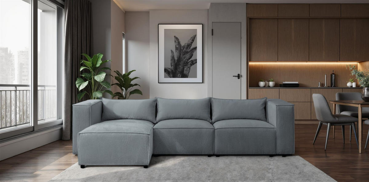 ECKSOFA Nevio - Blaugrau, Holzwerkstoff/Textil (185/290cm) - Fun Möbel