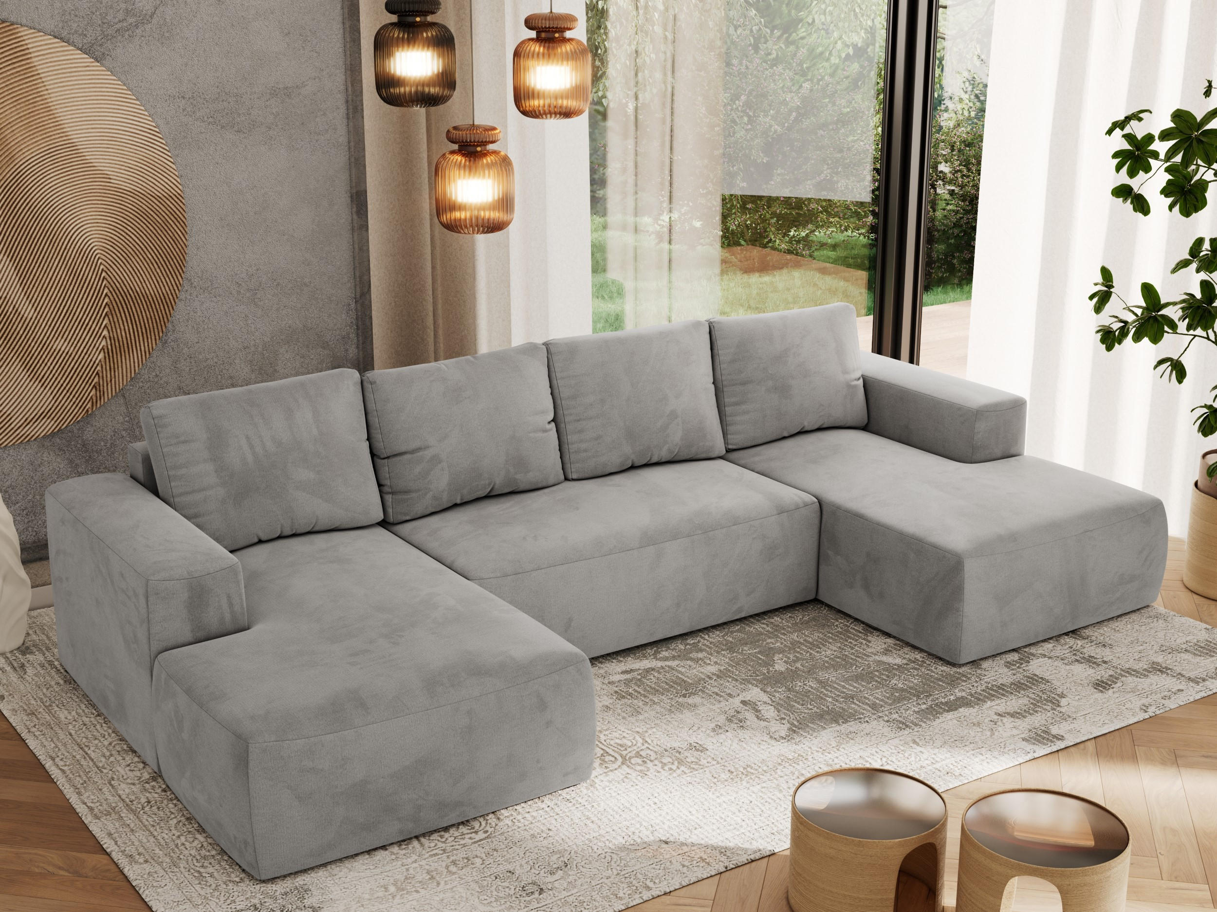 WOHNLANDSCHAFT TRENTINO U Hellgrau Velvet - Hellgrau, Textil (334/91/163cm) - MKS
