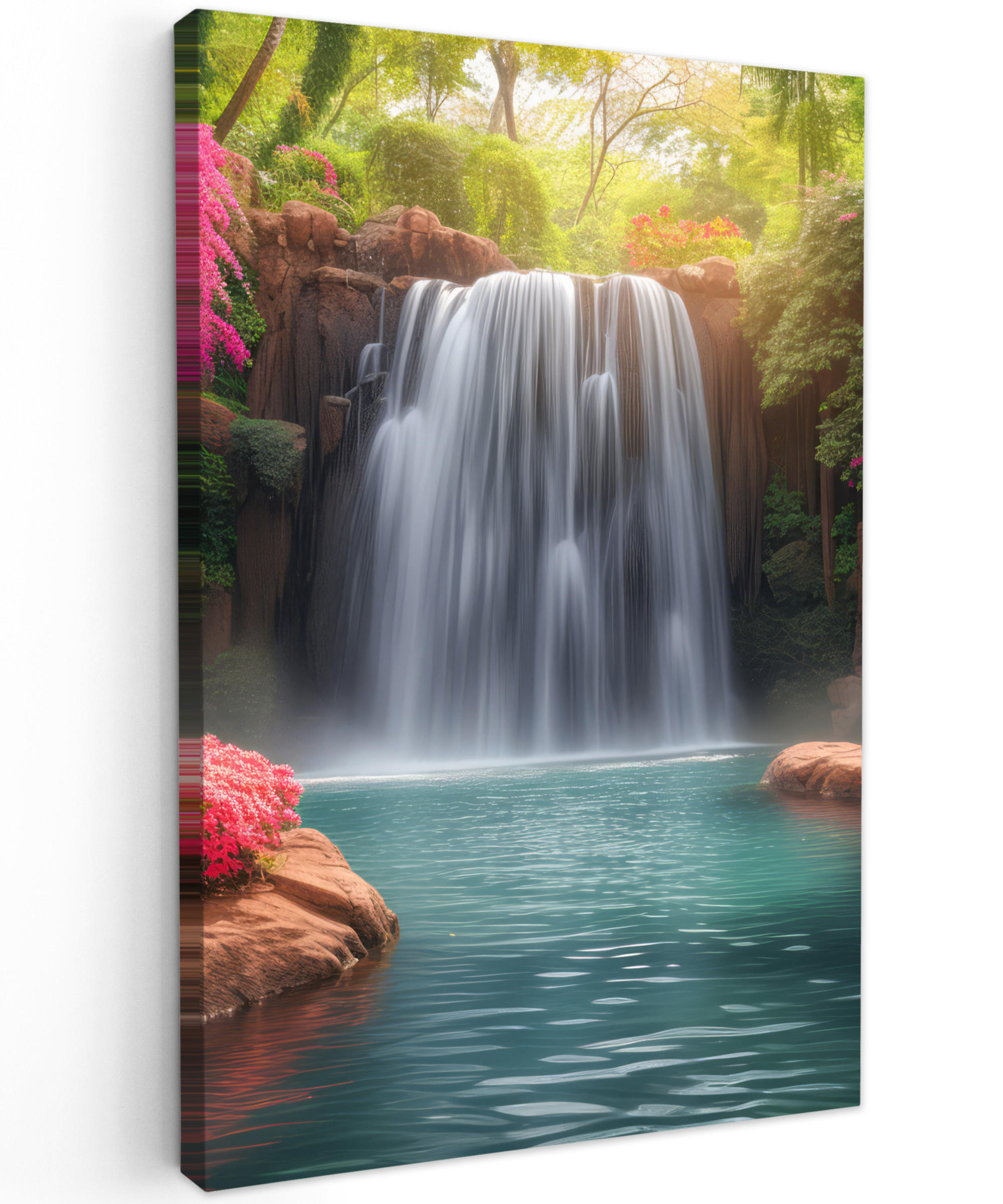 LEINWANDBILD Wasserfall - Natur - Pflanzen - Dschungel - Wasser 80x120 cm - Grün, Textil (80/120cm) - MuchoWow