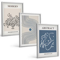 BILDER SET 3er Set - 40x60 cm Silberner Rahmen - abstrakte Poster mit Blumenlinien - Silberfarben, Kunststoff (40/60cm) - TULUP