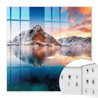 SCHLÜSSELBOX Weiß 30x30 cm – Türöffnung nach rechts - Harmonie der Berge - Blau, Metall (30/30/5cm) - TULUP