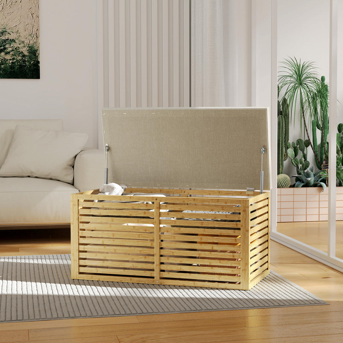 TRUHENBANK DE-16460 mit Bambusrahmen und Gasdruckfedern Natur - Naturfarben, Naturmaterialien (90/43/42cm) - ComfortXL