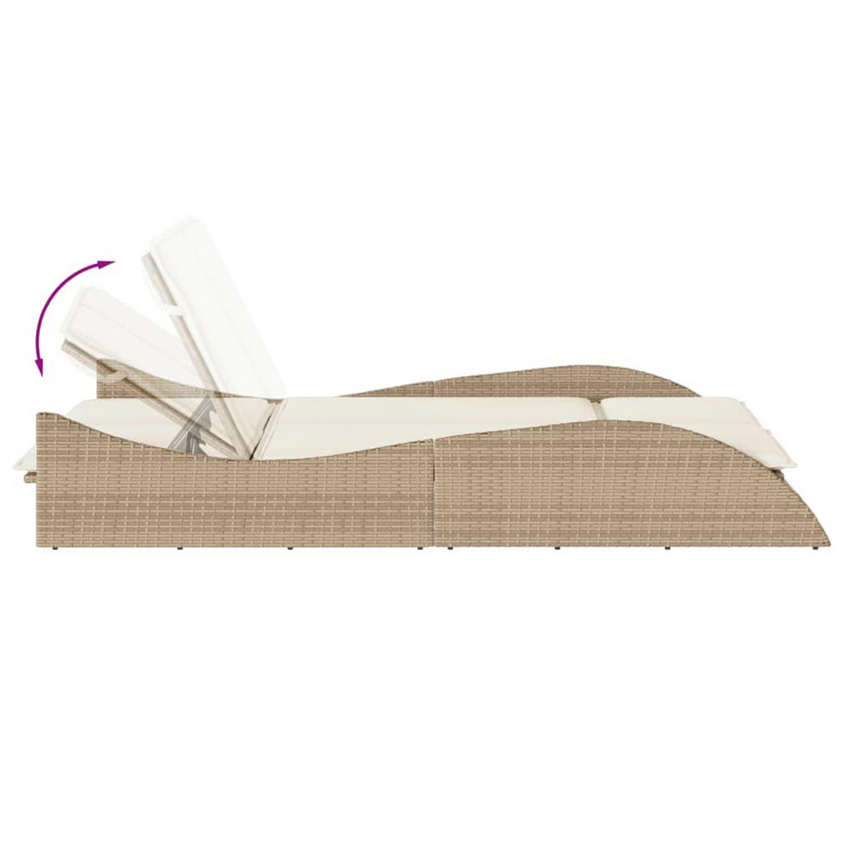 SONNENLIEGE Mit Auflagen Beige 114/205/73 Cm Poly Rattan - Creme, Kunststoff (205/73/114cm) - vidaXL