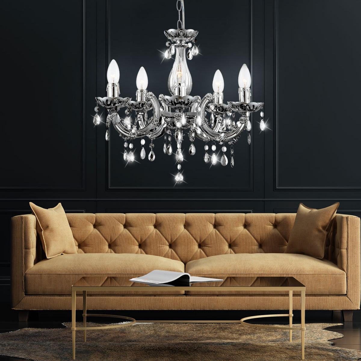 KRONLEUCHTER Chrom Silber - Silberfarben, Metall (44/44/128cm) - Globo Lighting