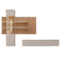 WOHNWAND Sand matt, Eiche Artisan 280 cm, Schrankwand hängend inklusive LED Beleuchtung - Sandfarben/Schwarz, Holzwerkstoff/Metall (280/180/45cm) - Furn.Design