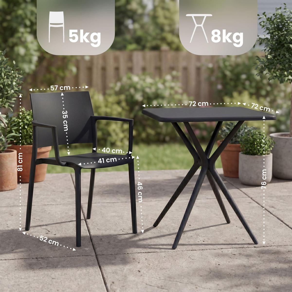 GARTENMÖBEL-SET Frida 2 Stühle 186x72x81cm Kunststoff Schwarz Balkonset - Schwarz, Kunststoff - DELUKE