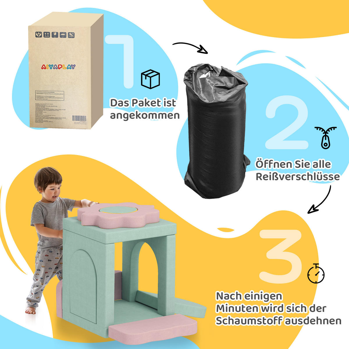 SCHAUMSTOFF Bausteine Kinder 12 Stück Klettern Softbausteine mit Bällebad Grün - Grün, Textil (75/75cm) - AIYAPLAY