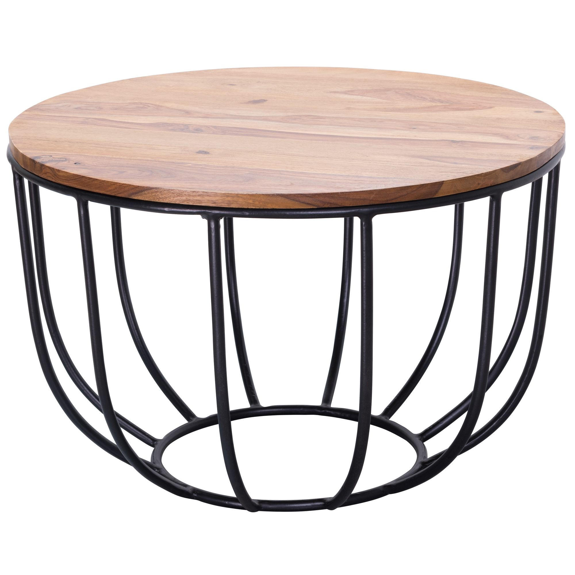 COUCHTISCH rund KAIRA Metall Korbtisch - Braun, Holz (60/60/39cm) - tinkaro
