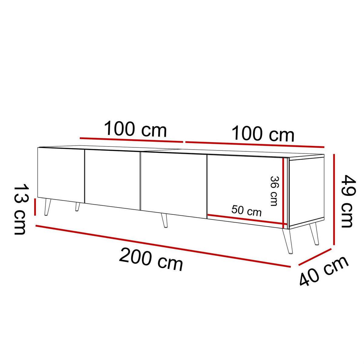 TV-LOWBOARD COLGANTE 200 cm Kaschmir auf Schwarz Beinen - Kaschmir/Schwarz, Holzwerkstoff/Metall (200/49/40cm) - Lookway