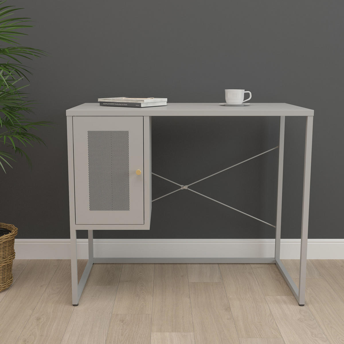 SCHREIBTISCH Sund - Grau, Metall (50/100/75cm) - [en.casa]
