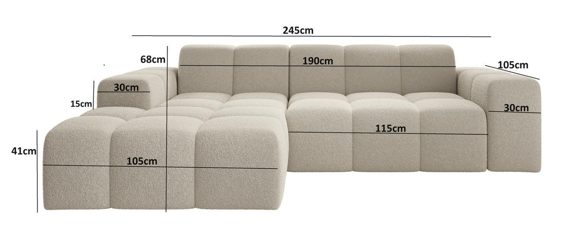 ECKSOFA Fogo mit Hocker, Couch L-Form, Sofa Rechts, Veloursstoff, 245x68x180 cm, Grau - Grau, Holz/Textil (245/180cm) - PROMETO Möbel