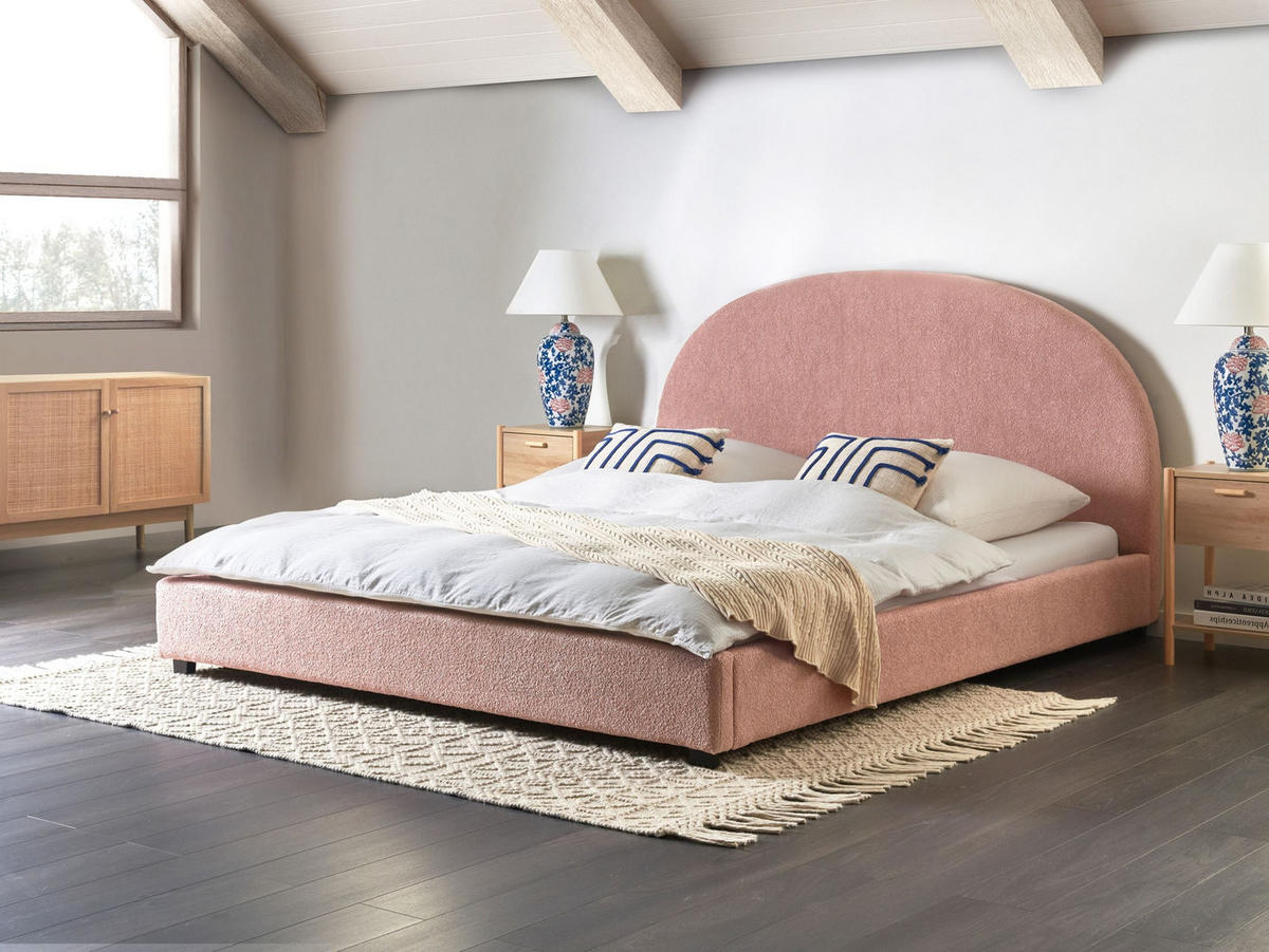PAT CU APĂ bouclé 180/200 cm roz pastel Vaucluse - roz aprins, material textil (180/200cm) - Beliani
