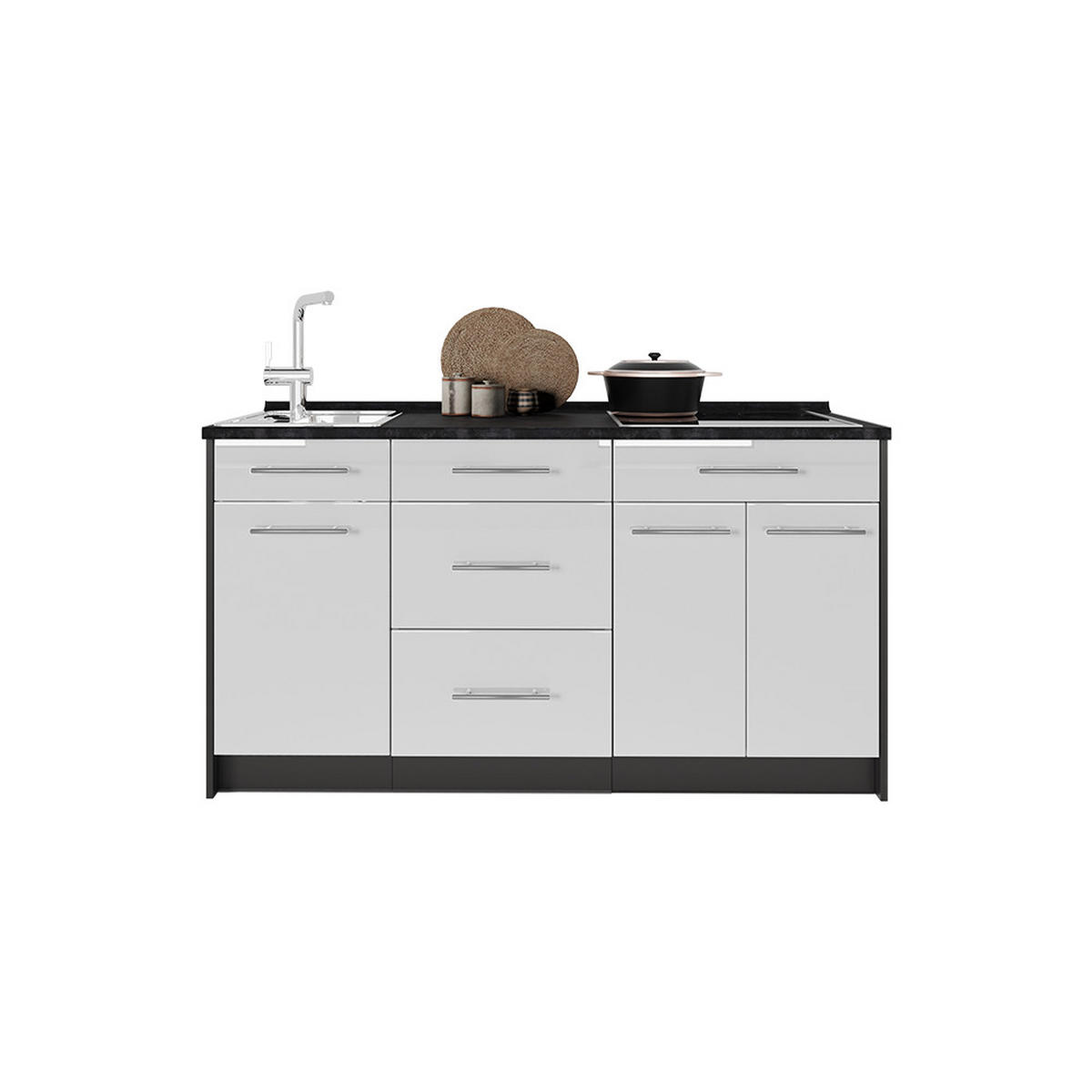 KUCHYNSKÝ BLOK Fame-Line, Biely vysoký lesk, 150 cm, AP Antracit - biela s vysokým leskom/antracitová, kompozitné drevo (150/82/60cm) - Vicco