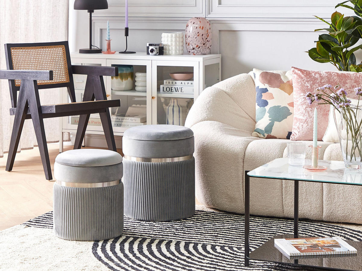 POUF Camdenton 36-31/36-31/44-38 cm - Grau, Textil (36/38/36cm) - Beliani