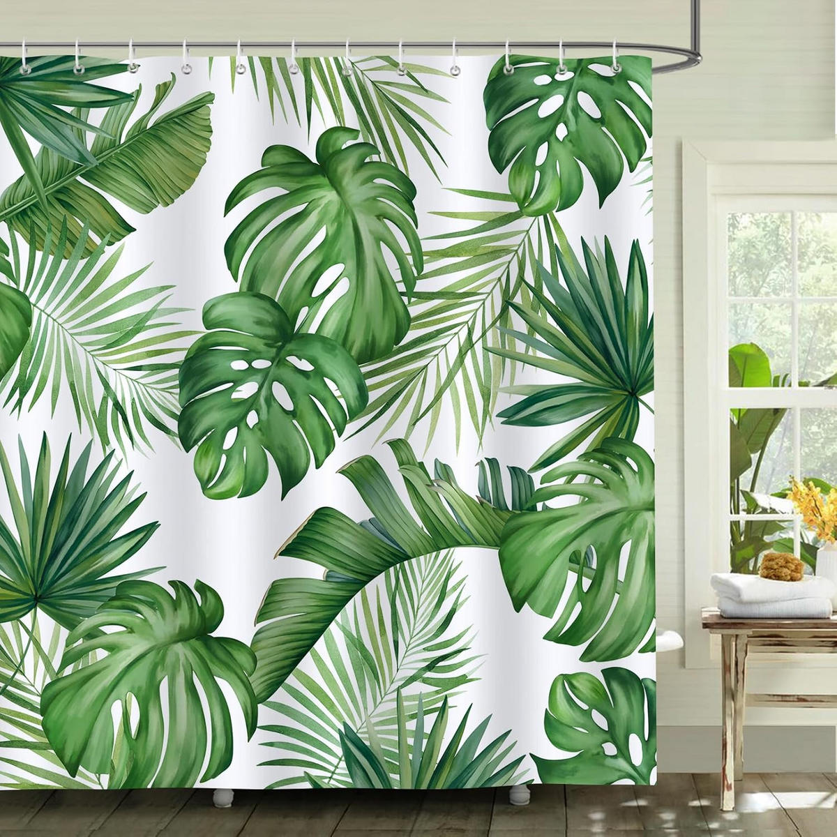 DUSCHVORHANG Polyester schimmelresistent wasserdicht Badezimmer mit Haken für Badewanne - Grün, Textil (180/180cm) - MCBOSON