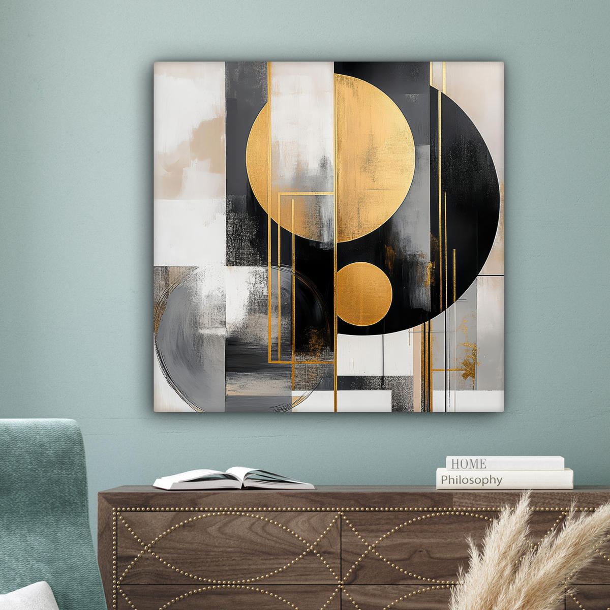 LEINWANDBILD Abstrakt - Gold - Silber - Formen - Ästhetisch - Modern 90x90 cm - Goldfarben, Textil (90/90cm) - MuchoWow