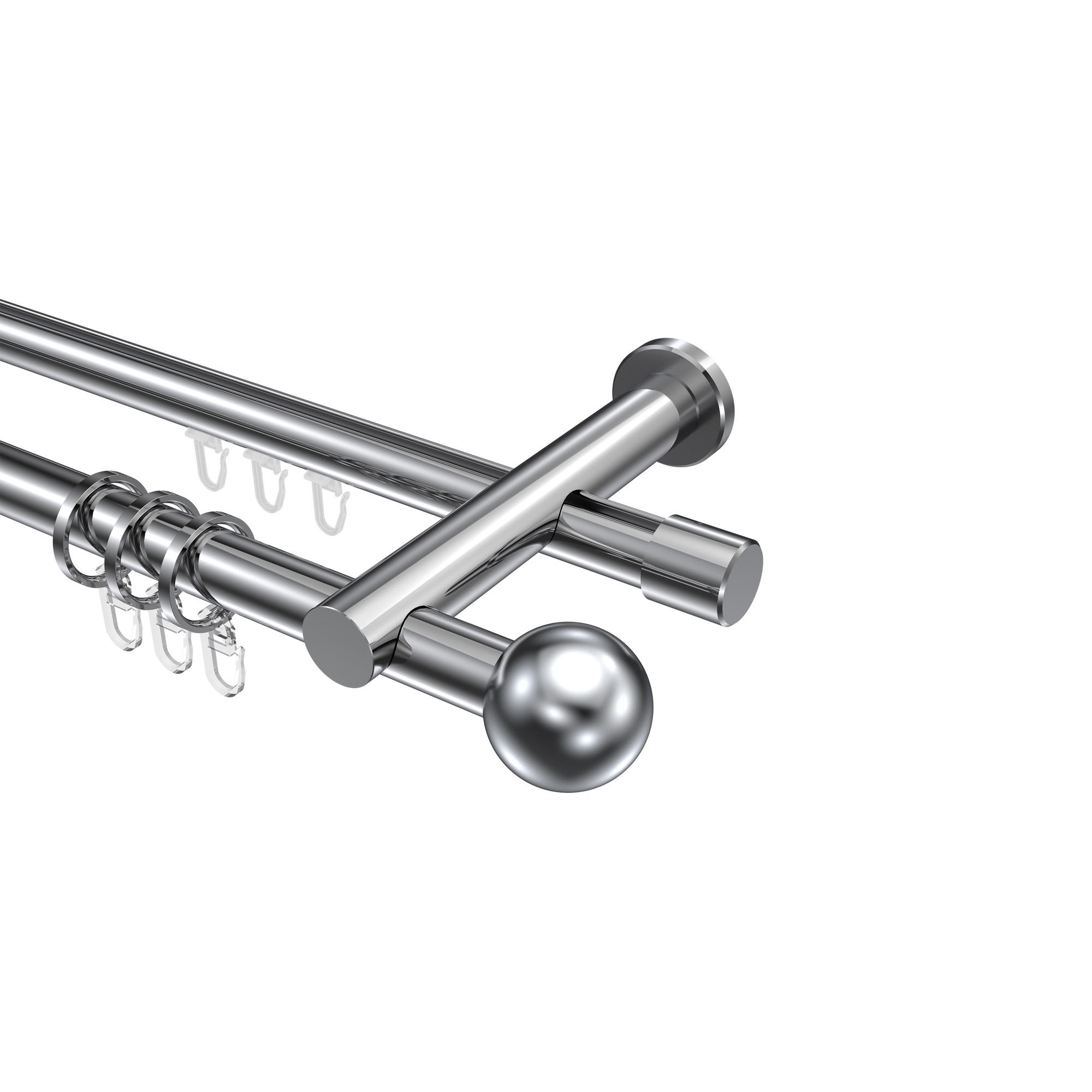 RUNDROHR-INNENLAUF-GARDINENSTANGEN-SET Platon Luino 540 cm (geteilt in 3 x 180 cm), 2-läufig, 20 mm Ø Chrom - Chromfarben, Metall (540cm) - INTERDECO