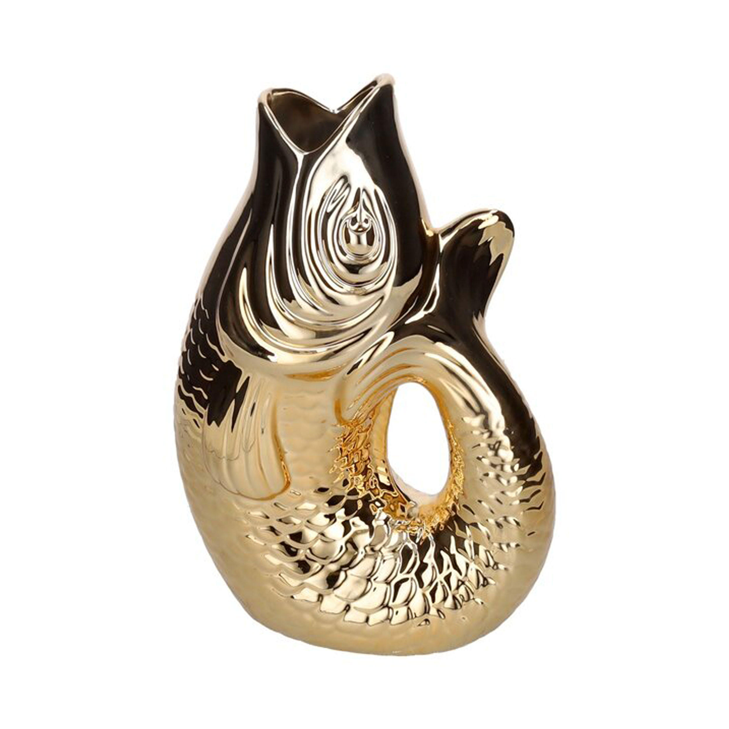 VASE Monsieur Carafon L, Fisch-Form, Steingut, Gold, 31 cm - Goldfarben, Keramik (31cm) - Gift Company