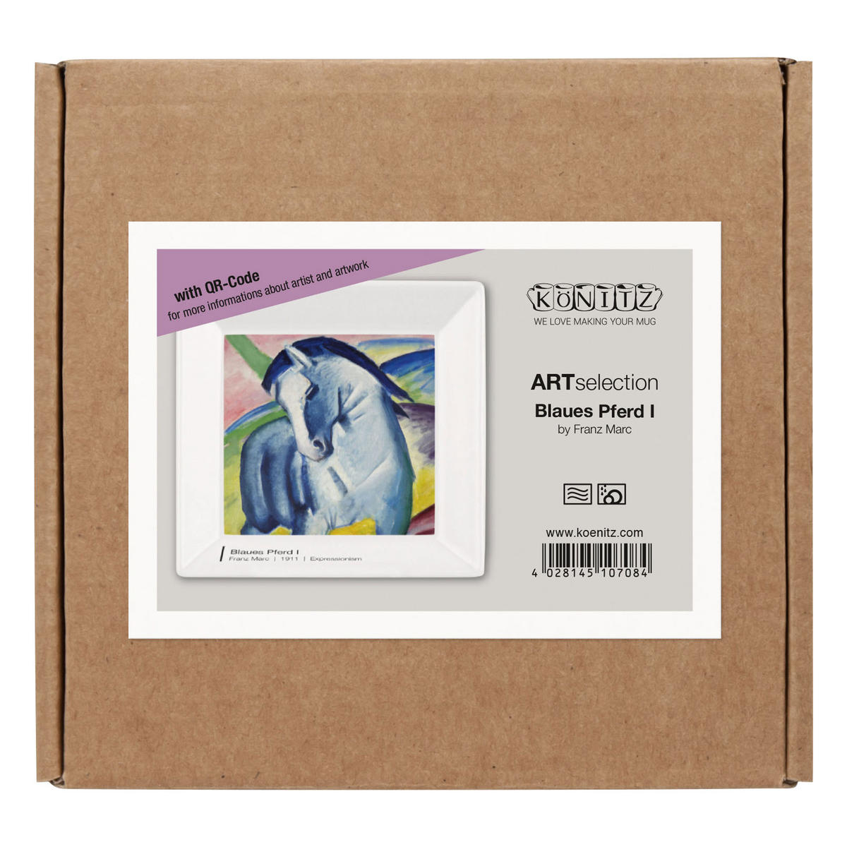 KAFFEEBECHER Vide Poche Blaues Pferd I - Franz Marc im Geschenkkarton - Naturfarben, Keramik (0.4L) - Könitz