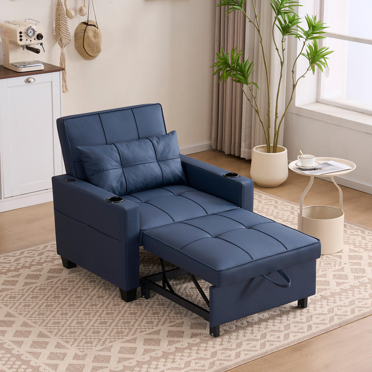 SCHLAFSESSEL DE-35007 3-in-1 mit USB und Getränkehaltern Blau - Blau, Metall (87/84/74cm) - ComfortXL