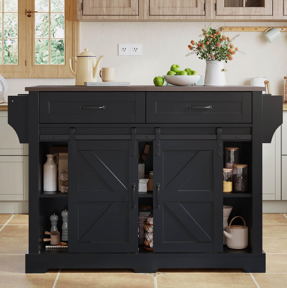 KÜCHENINSEL mit klappbarer Arbeitsplatte 120x45(70)x91 cm Schwarz - Schwarz, Holz (70/91/120cm) - Beauniv